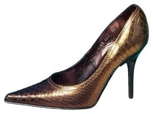 Donald Pliner Bronze Metallic Gator Leather Shoe Pointy Toe Pump NWT $295 7.5